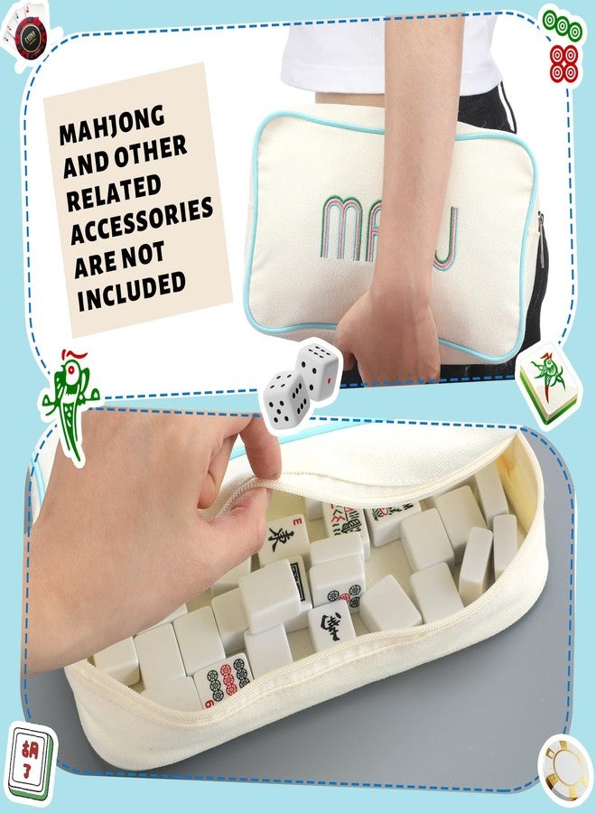 Sunnymove Empty Mahjong Bag Thickened American Mahjong Tiles Bag with Zipper Storage Pouch for Board Game Pieces Game Party Travel Gatherings Accessories, 10.4''x5.6'', Case Only (Mahj,Cream White) - Image 4